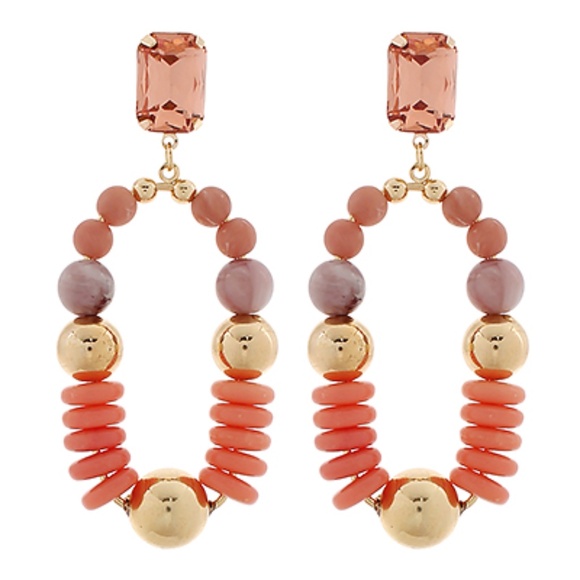 Bead Stone Oval Drop Earrings - Picture 2 of 4